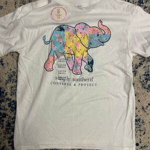 Simply Southern Kids Patchwork Elephant graphic Tee - White nwt